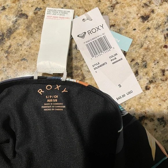 Roxy Black Floral Bikini Bottom S - Picture 4 of 6